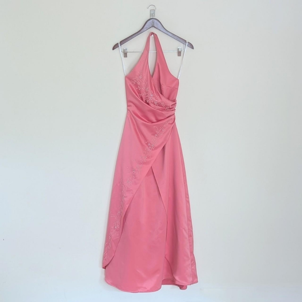 Vintage 90s Rampage Silky Pink Halter Prom Dress